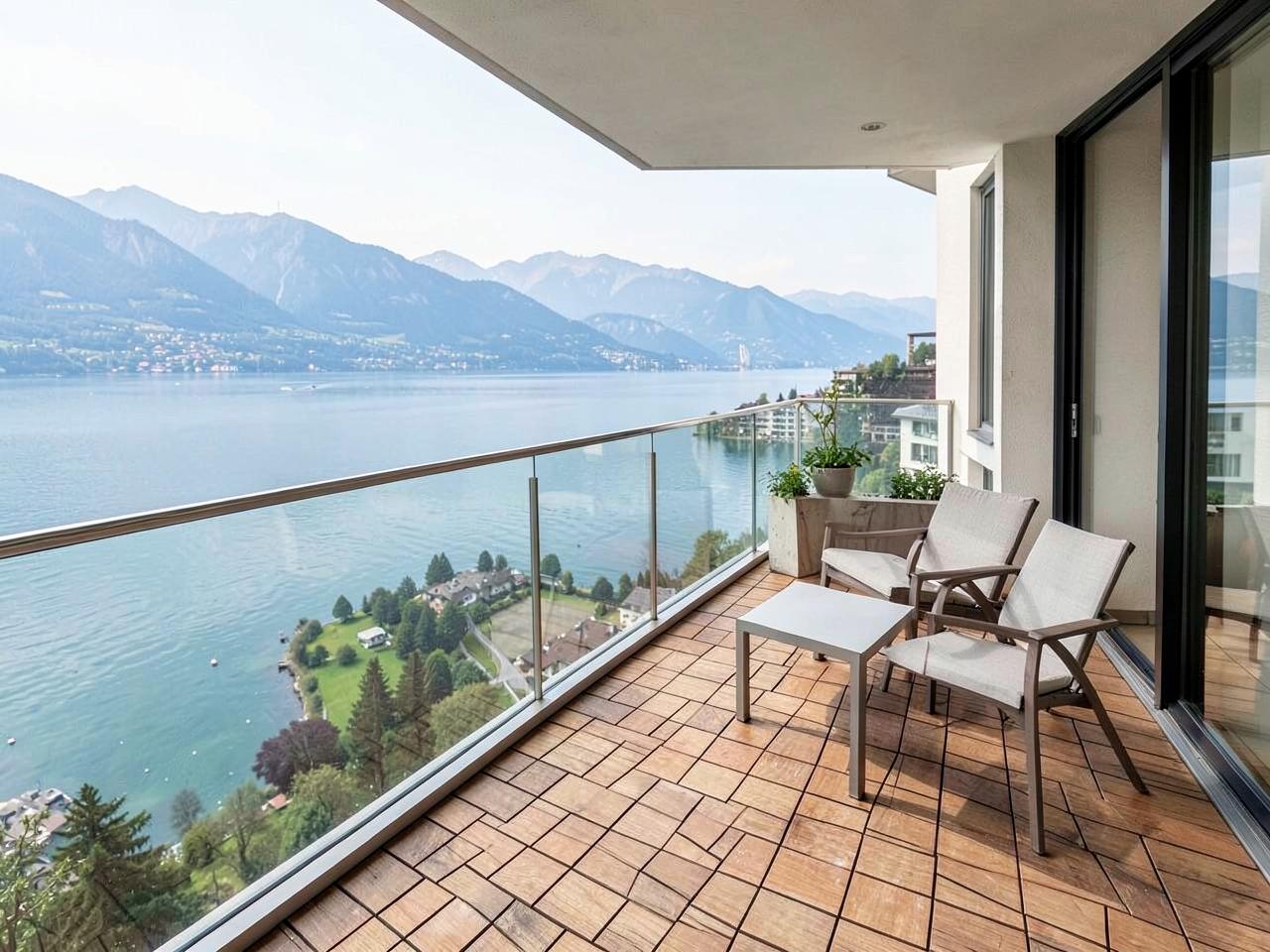 Balcon d'appartement avec vue sur le lac Léman